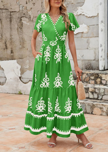 Comfy Floral Long Sleeve Maxi Dress with Pockets