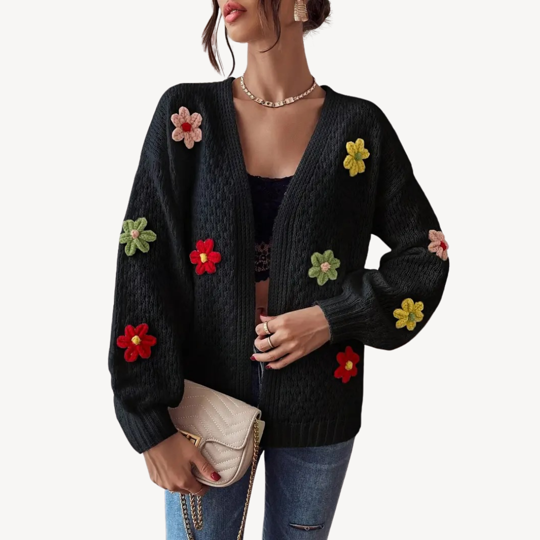 Ladies Pretty Patterned Open Front Sweater - OutfitLondon