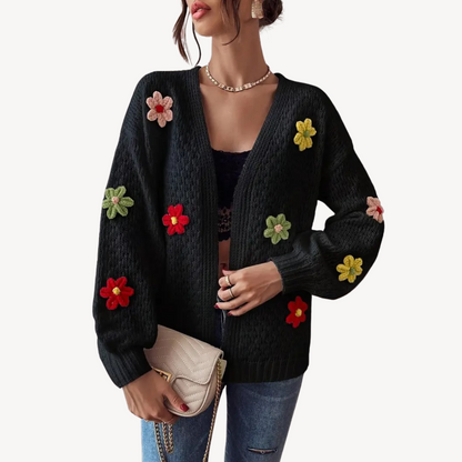 Ladies Pretty Patterned Open Front Sweater - OutfitLondon