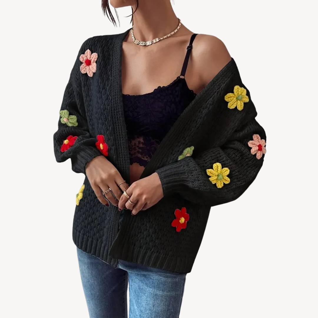 Ladies Pretty Patterned Open Front Sweater