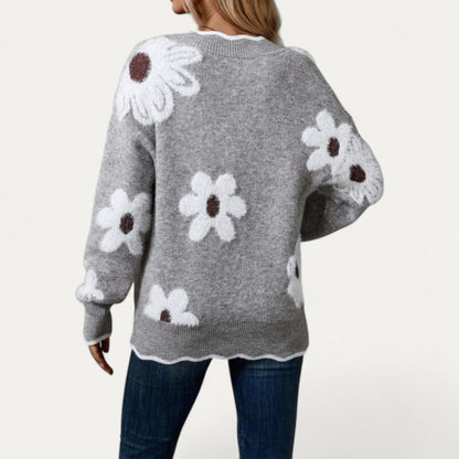 Ladies Large Floral Crew Neck Sweater