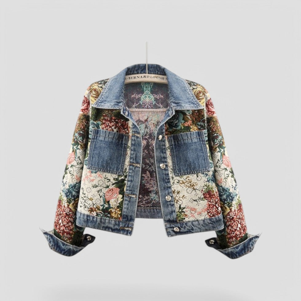 Embroidered Distressed Blue Jean Jacket Women's Fashion - OutfitLondon