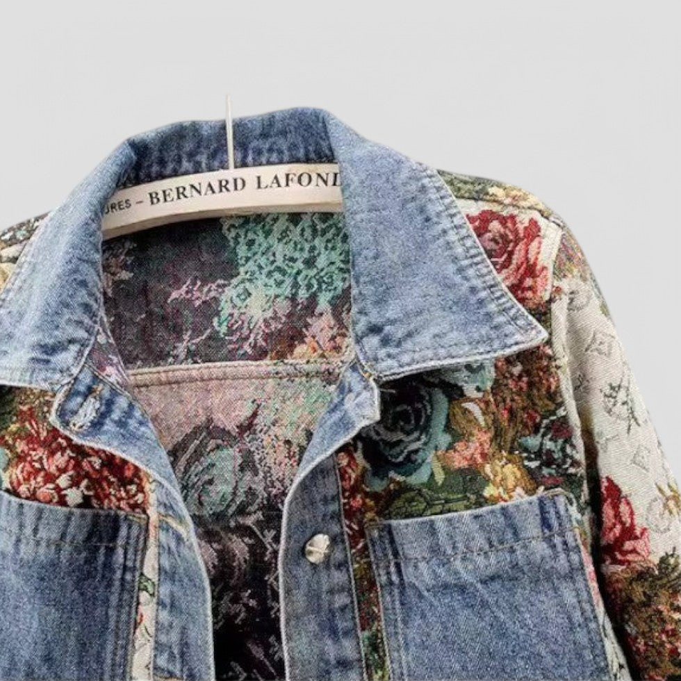 Embroidered Distressed Blue Jean Jacket Women's Fashion