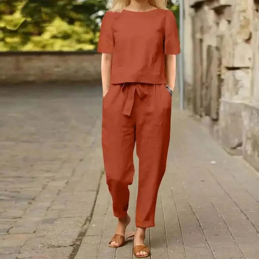 Comfy Casual Short Sleeve Top and Pants Set - OutfitLondon