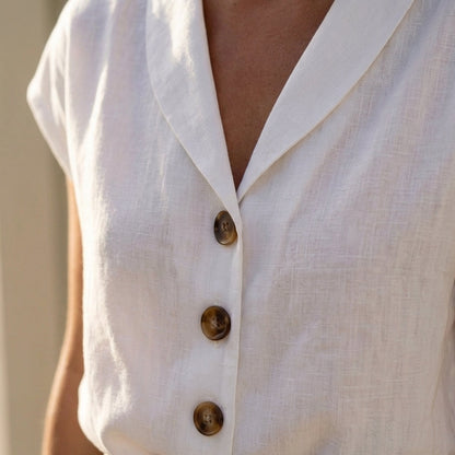 Classic V-Neck Button Blouse for Women