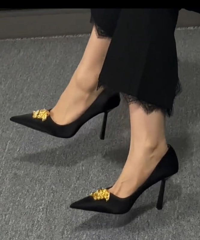 Women's Pointed Toe High Heel Pumps Faux Leather 10cm Stiletto Black - OutfitLondon