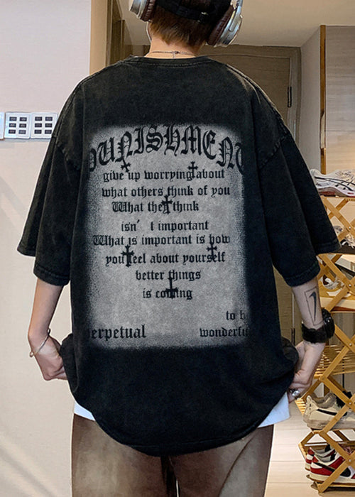 Men's Cotton Graphic T Shirt Black Relaxed Fit - OutfitLondon