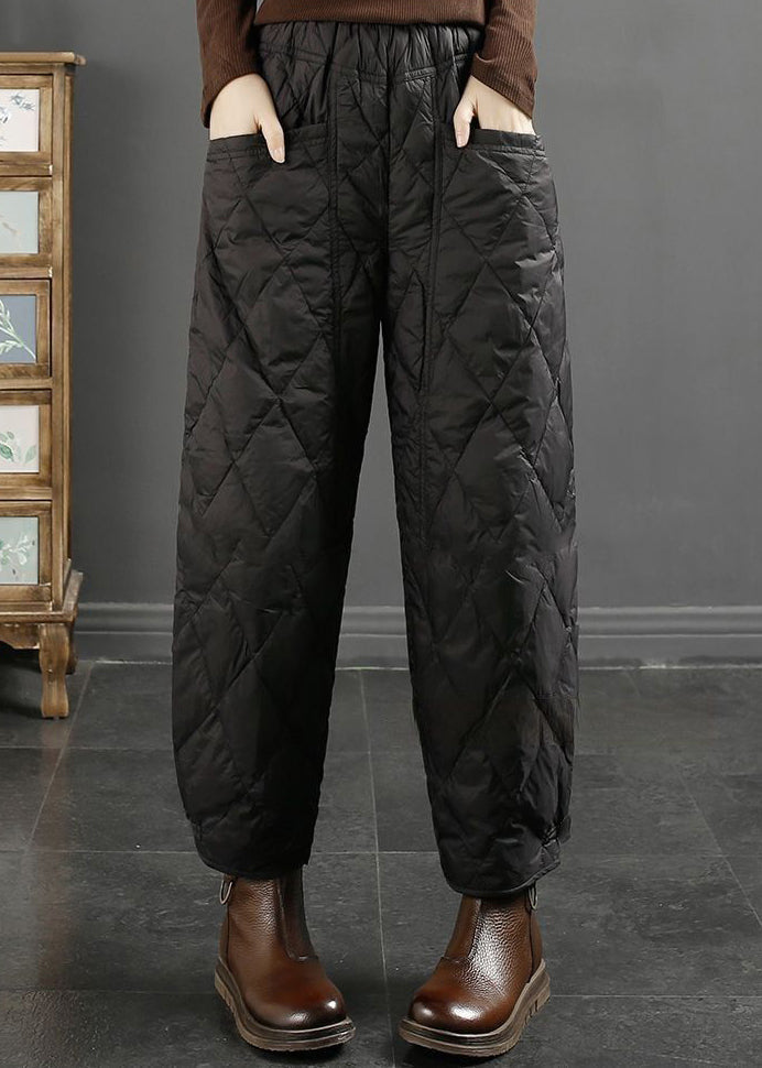 Women's High Waist Cotton Harem Pants Black - OutfitLondon