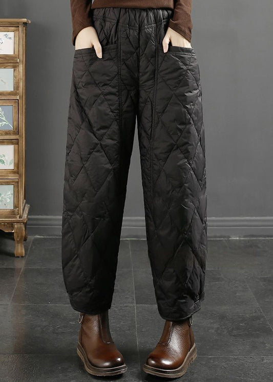 Women's High Waist Cotton Harem Pants Black - OutfitLondon
