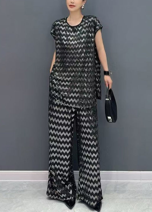 Women's Black Cotton Blend Two-Piece Set Loose Fit - OutfitLondon