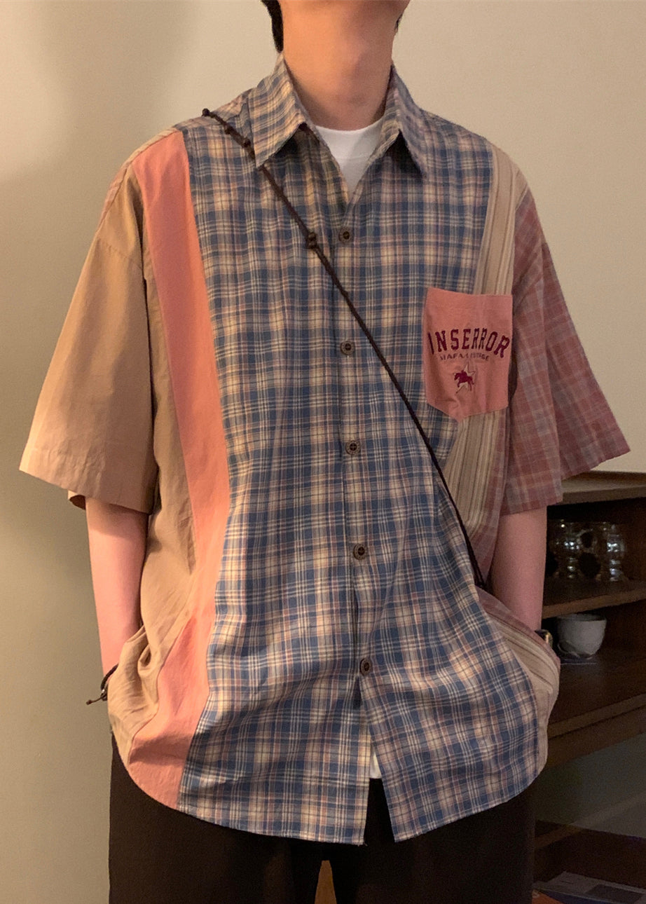 Men's Oversized Cotton Shirt Blue Plaid - OutfitLondon