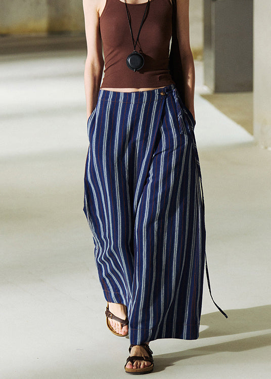 Women's Linen Drawstring Pants Striped Breathable Beige - OutfitLondon