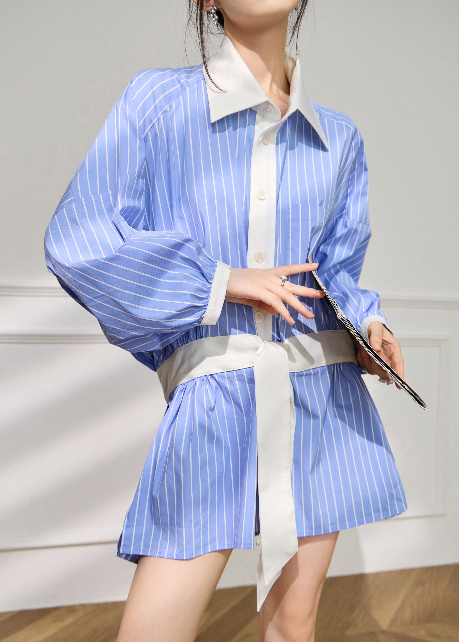Women's Cotton Striped Shirt Dress With Pockets - OutfitLondon