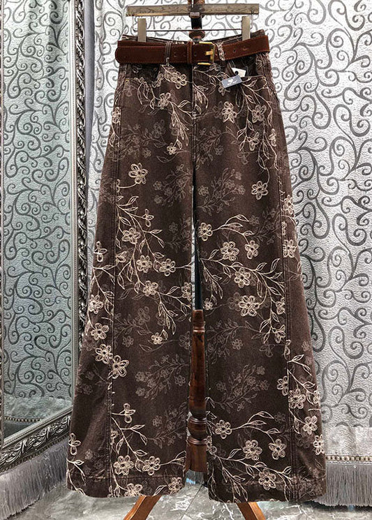 Women's Relaxed Fit Wide Leg Denim Pants Brown Print Comfortable - OutfitLondon