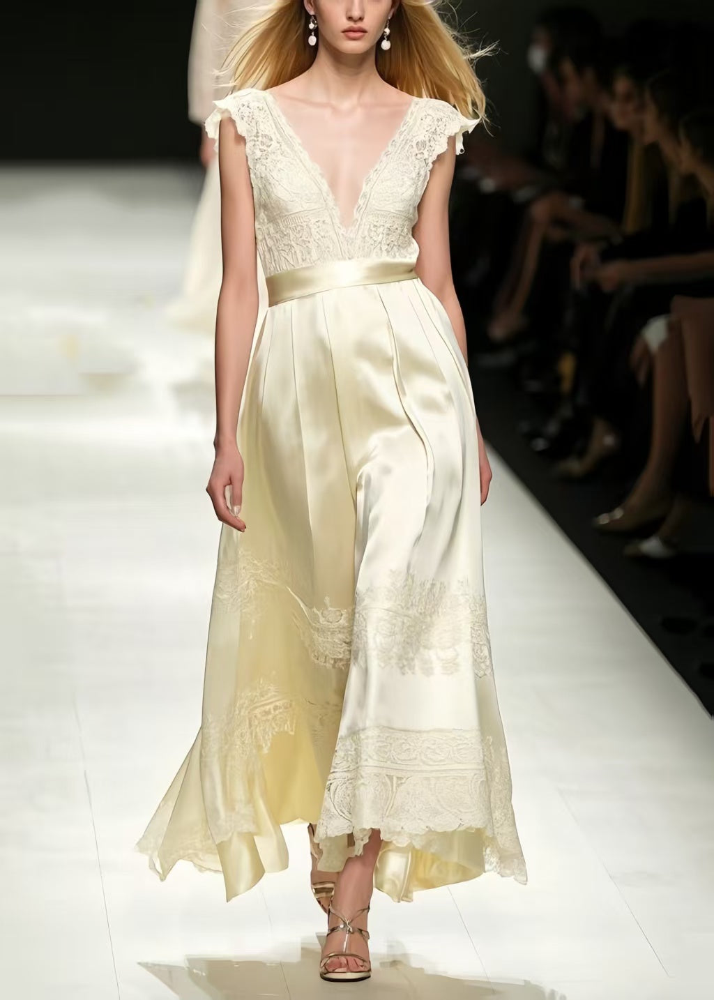 Women's Silk Maxi Dress Champagne Sleeveless - OutfitLondon