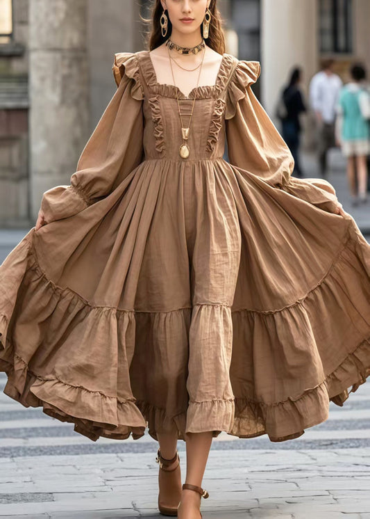 Women's Cotton Evening Dress With Ruffles Extra Large Hem - OutfitLondon