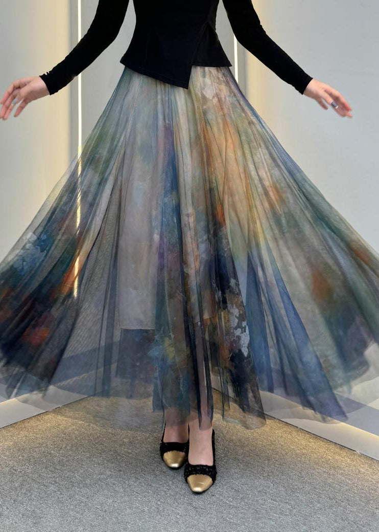 Women's Gray Maxi Skirt Elastic Waist Tulle Lightweight - OutfitLondon