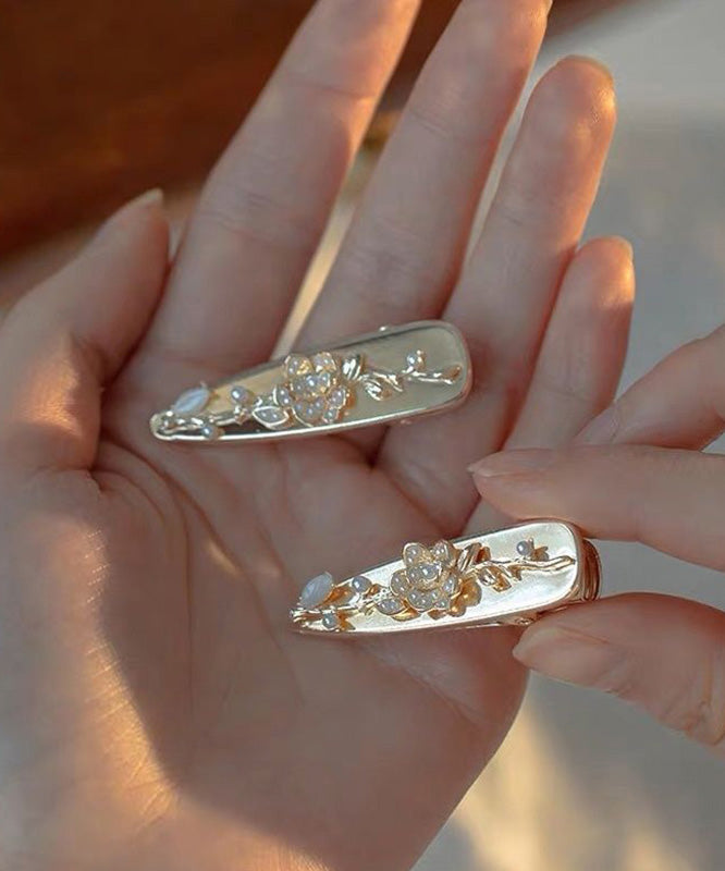 Women's Hair Pins Gold Alloy Pearl Floral Pair - OutfitLondon