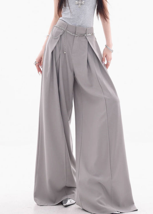 Women's High Waist Wide Leg Elastane Pants Gray - OutfitLondon