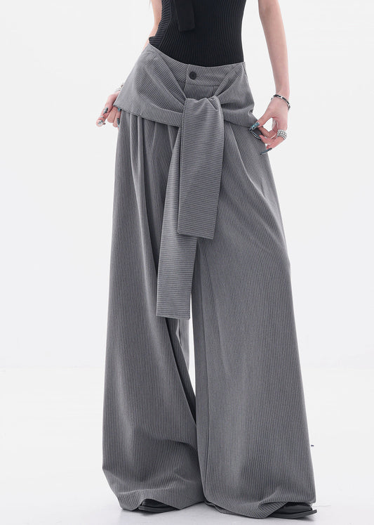 Women's Elastic Lace-Up Pants Gray Spandex - OutfitLondon
