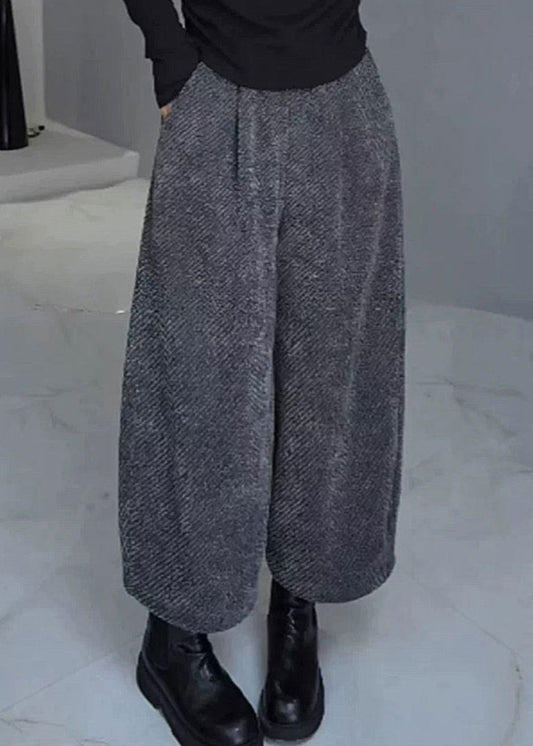 Women's Fleece Pants Elastic Waist Black - OutfitLondon