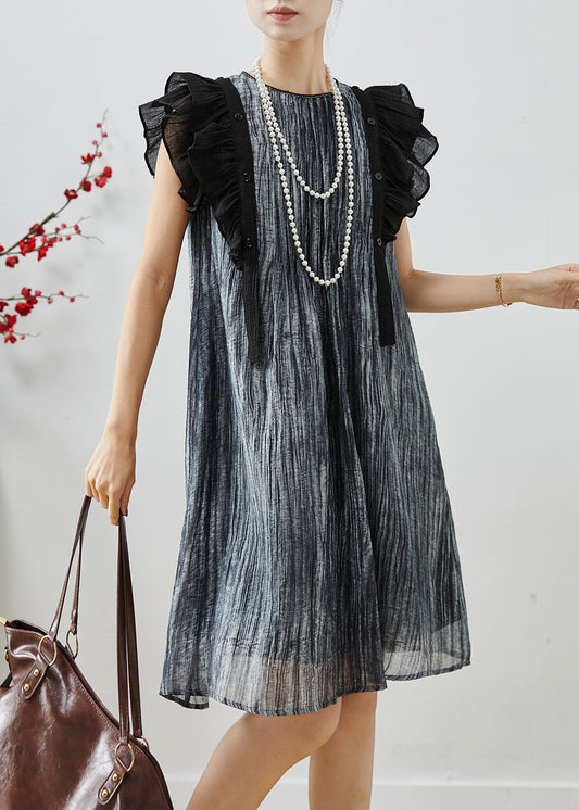 Women's Silk Chiffon Tie Dye Work Dress Gray - OutfitLondon