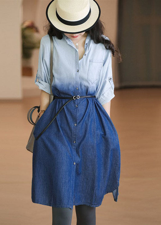 Women's Denim Shirt Dress Light Blue Belted - OutfitLondon