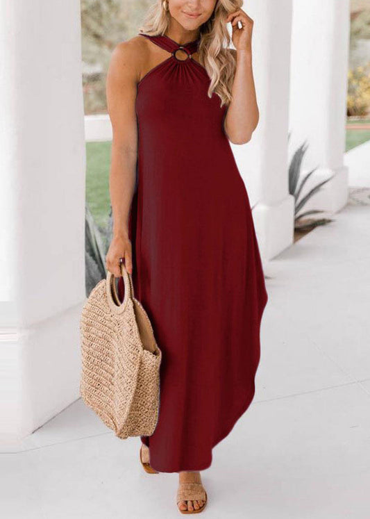 Women's Cotton Blend Summer Dress Halter Neck Mulberry - OutfitLondon