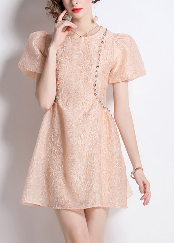 Women's Cotton Summer Dress Soft Pink Pearl Jacquard Breathable - OutfitLondon