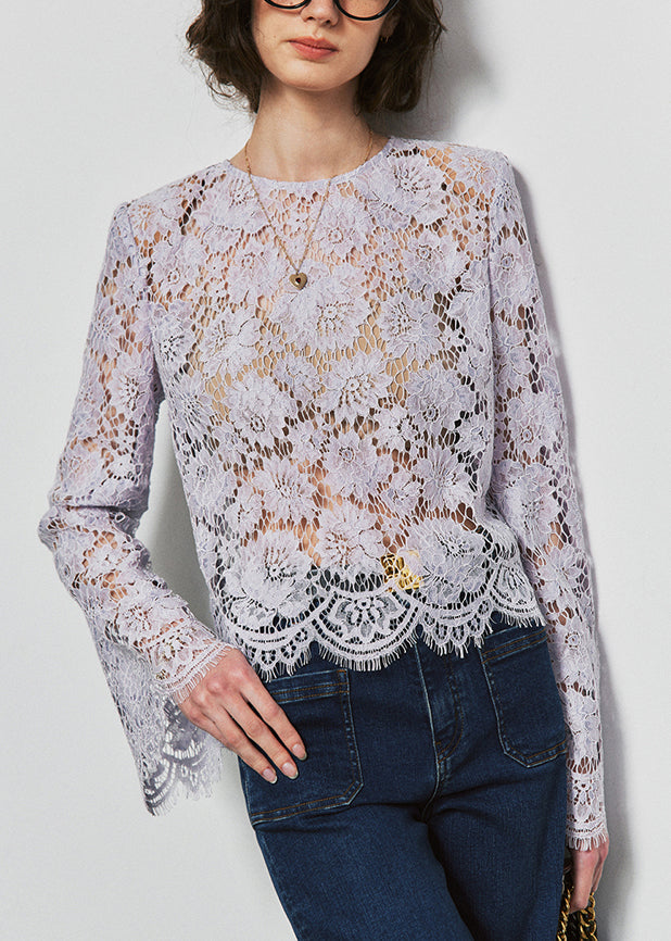 Women's Lace Round Neck Purple - OutfitLondon