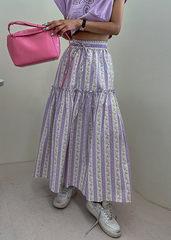 Women's Violet Cotton Ruffle Skirt Elastic Waist Lightweight - OutfitLondon