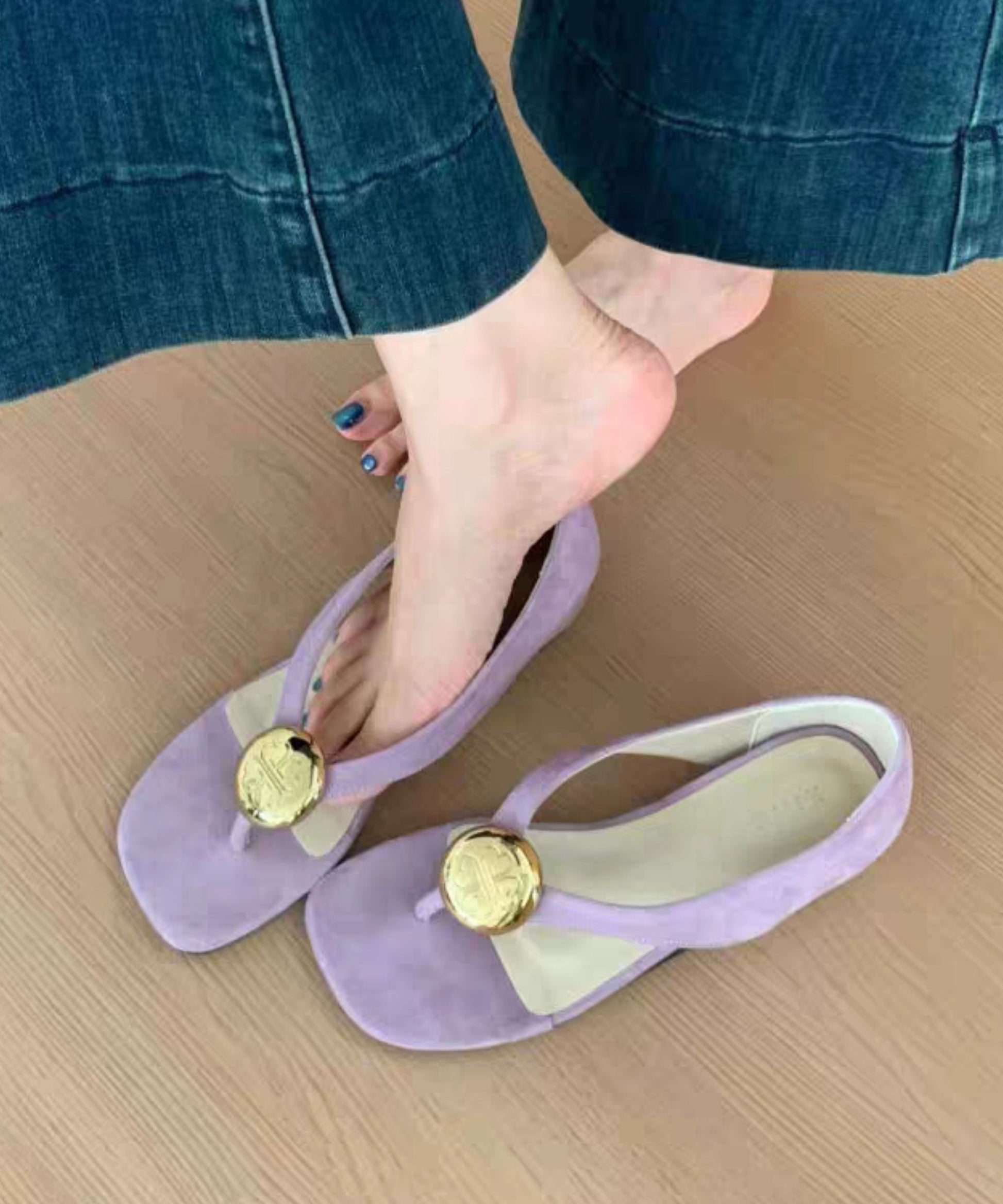 Women's Purple Suede Wedge Sandals Cushioned Insole 5cm Heel - OutfitLondon