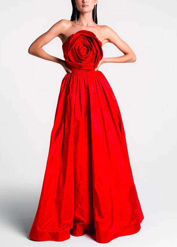Women's Red Off Shoulder Maxi Dress Rose Patchwork - OutfitLondon