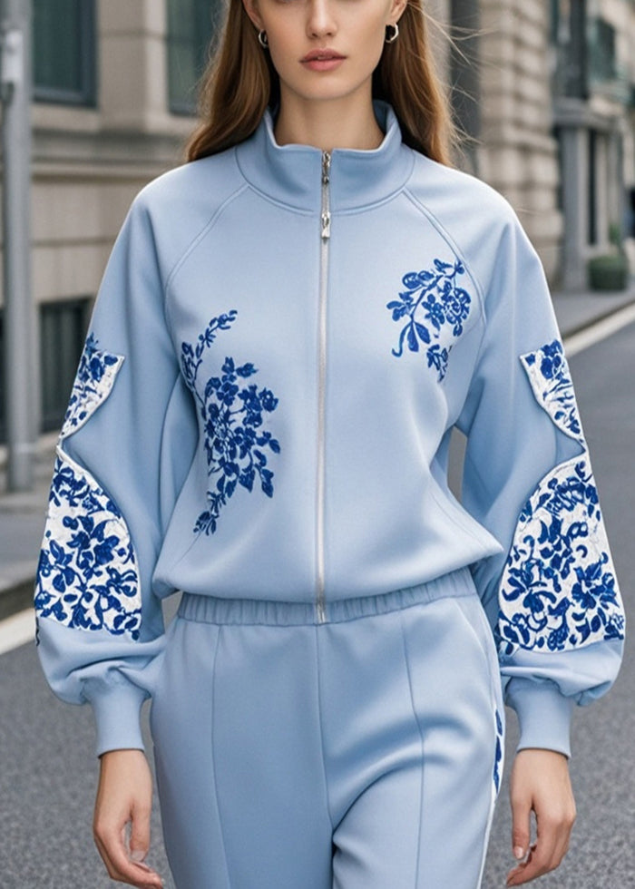 Unisex Cotton Sweatshirt Sky Blue Patchwork Cozy - OutfitLondon