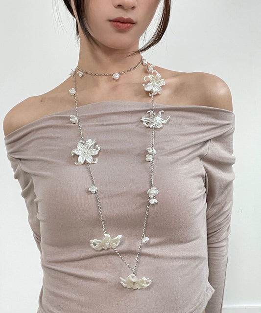 Women's Floral Body Chain Jewelry Pearl Alloy 130cm - OutfitLondon