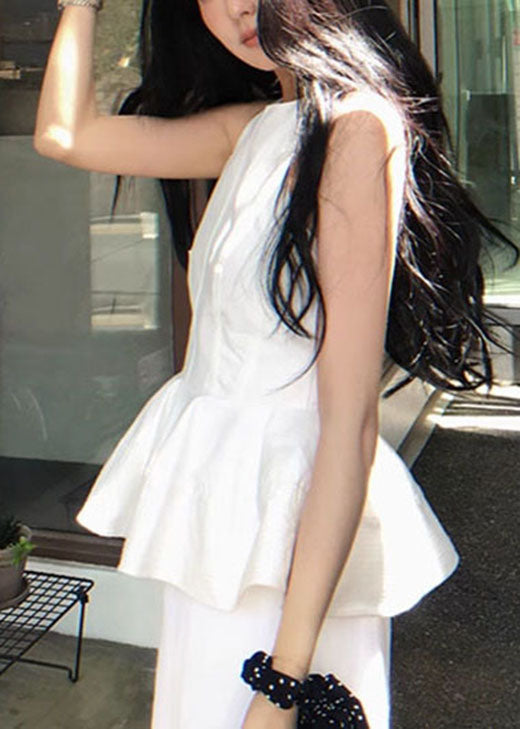 Women's Cotton Ruffle Tank Sleeveless White - OutfitLondon