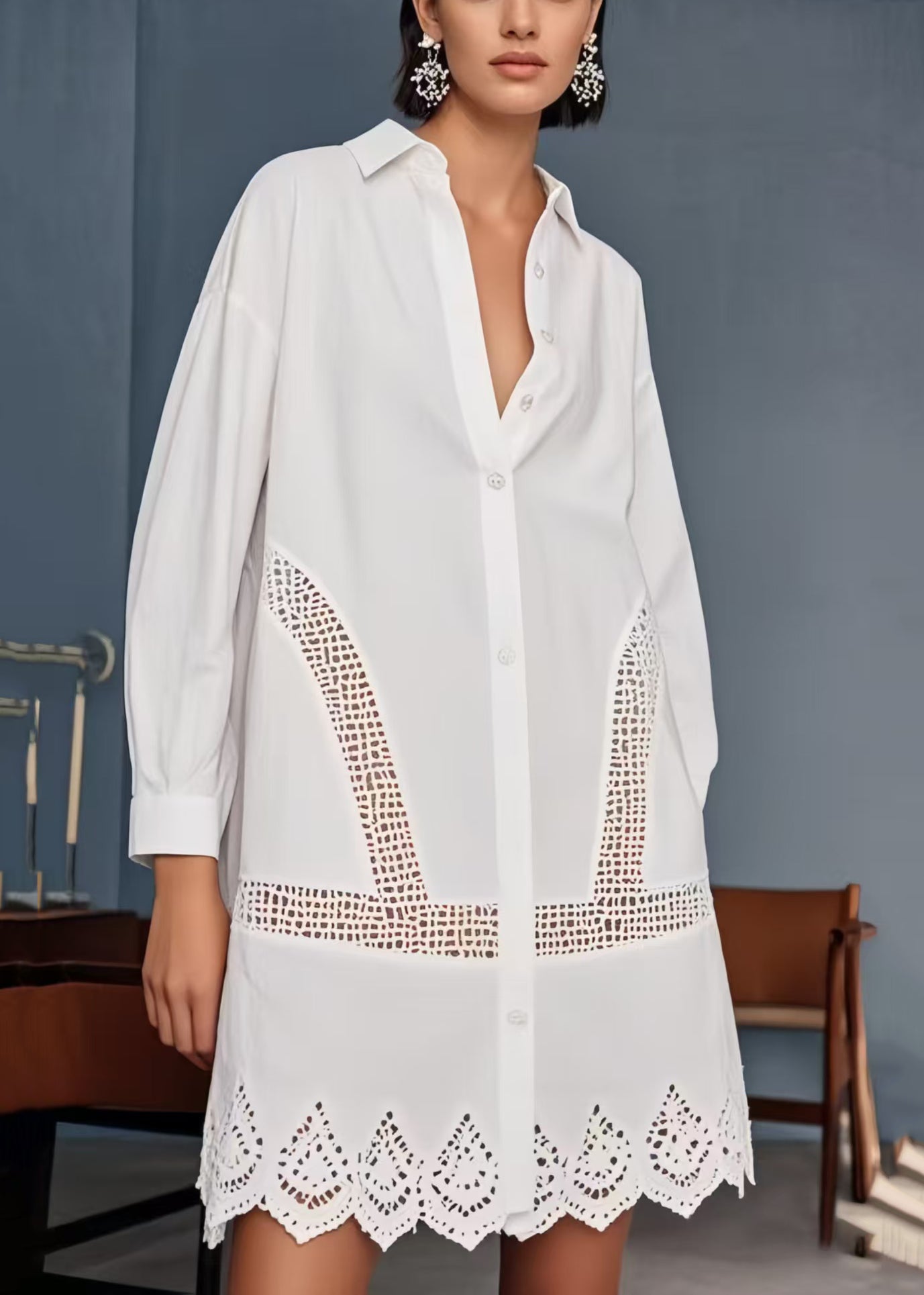 Women's White Cotton Day Dress Oversized Cutout Detail - OutfitLondon