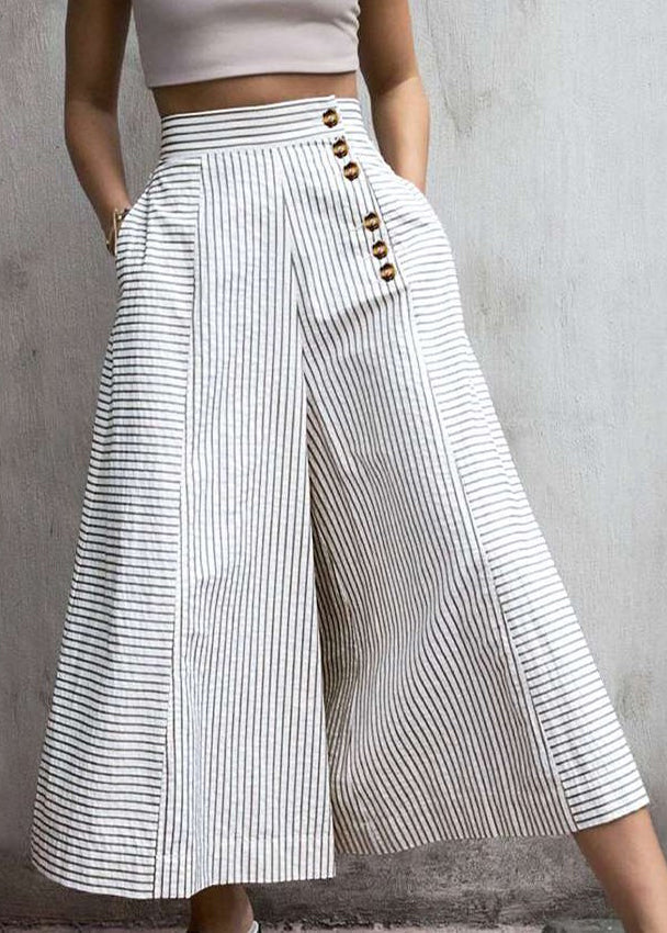 Women's Striped Cotton Wide Leg Pants Breathable Comfortable - OutfitLondon
