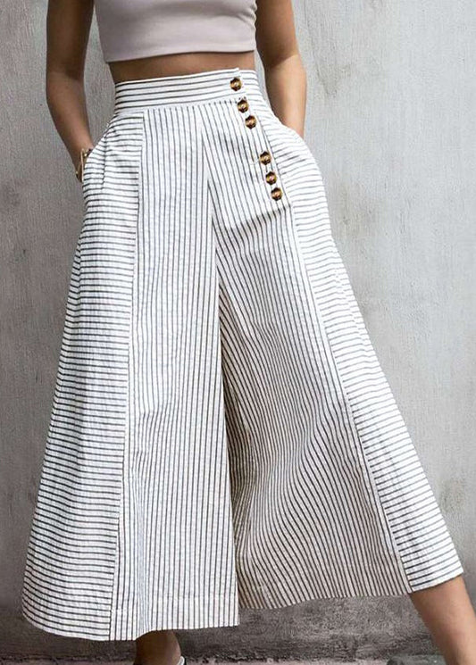 Women's Striped Cotton Wide Leg Pants Breathable Comfortable - OutfitLondon