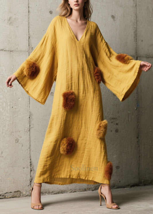 Women's Cotton Robe Faux Fur Pom Poms - OutfitLondon