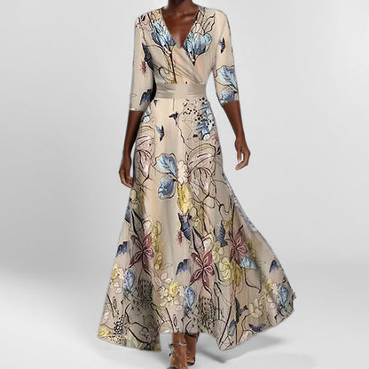 Elegant Floral Maxi Dress for Women with Low V Neck
