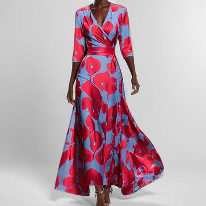 Elegant Floral Maxi Dress for Women with Low V Neck