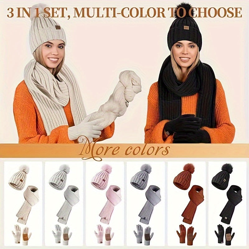 Warm Winter Accessory Kit with Hat, Scarf, Gloves