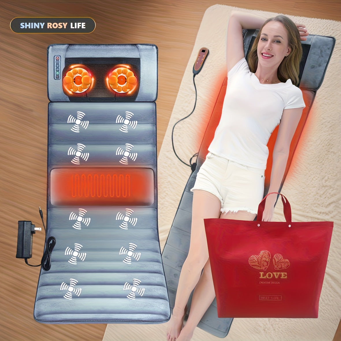 Warm Massage Mat with Back Support and Vibration Therapy