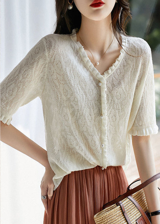 Women's Lace T Shirt Short Sleeve Loose Fit - OutfitLondon