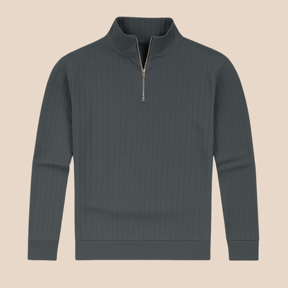 Textured Crew Neck Half Zip Sweater for Men