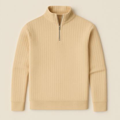 Textured Crew Neck Half Zip Sweater for Men