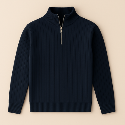 Textured Crew Neck Half Zip Sweater for Men - OutfitLondon