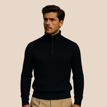 Textured Crew Neck Half Zip Sweater for Men