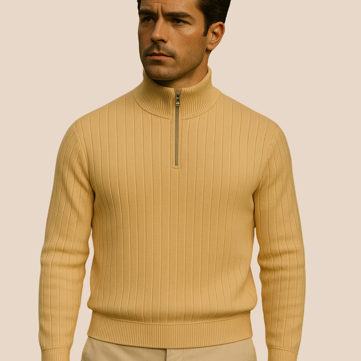 Textured Crew Neck Half Zip Sweater for Men
